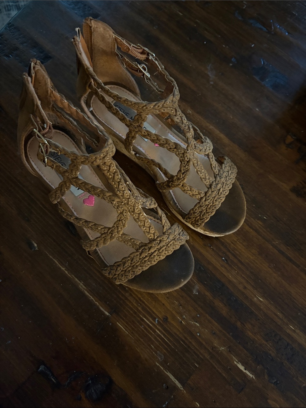 Braided Strappy Sandals in Brown - Girls Summer Wedge-size 1